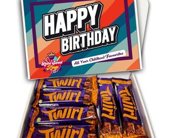 Birthday Gift Box with Cadburys Twirl Orange Chocolate Bars Happy Birthday Gift Box Hamper Present