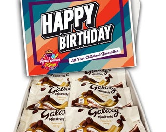 Birthday Gift Box with Galaxy Minstrels Chocolate Bars Happy Birthday Gift Box Hamper Present Christmas