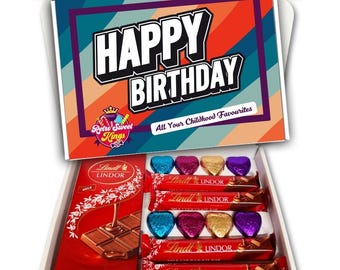 Birthday Gift Box with Lindt Lindor Milk Chocolate Bars and Red Hearts Happy Birthday Gift Box Hamper Present