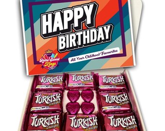 Birthday Gift Box with Cadbury Frys Turkish Delight & Milk Chocolate Hearts Happy Birthday Gift Box Hamper Present