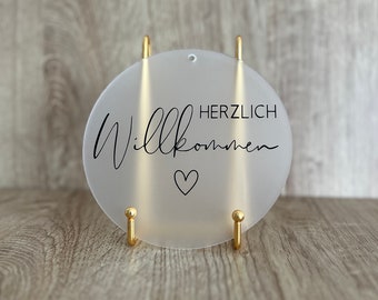 Herzlich Willkommen Schild aus Acryl,  Acrylglasscheibe |Türkranz | Geschenkidee