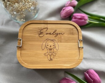 Geschenk Schulanfang, Brotdose Edelstahl mit Bambusdeckel, Lunchbox, Vesperdose, personalisierte Brotdose für Kinder, nachhaltig