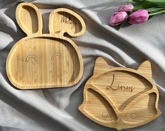 personalisierter Kinderteller Fuchsform Hasenform| Snackteller | personalisierte Geschenkidee Kinder | Geschenk Geburtstag | Geschenk Taufe