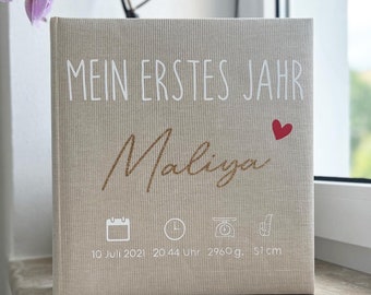 personalisiertes Fotoalbum - mein erstes Jahr - Babyalbum -  Geschenk zur Geburt - Meilensteine