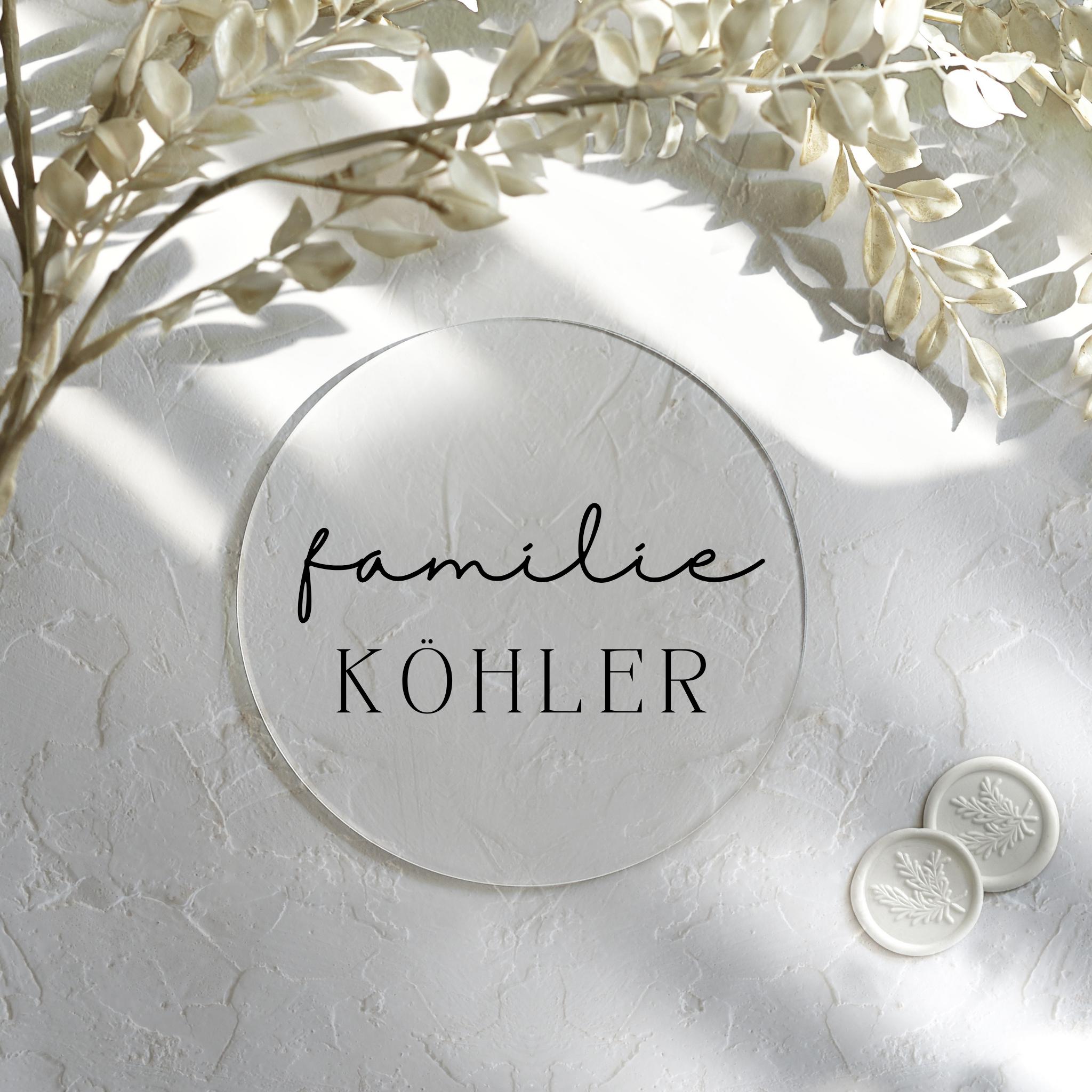 Family sign, door sign with surname, acrylic glass, door wreath flower wreath dried flowers, housewarming gift, entrance door, housewarming gift