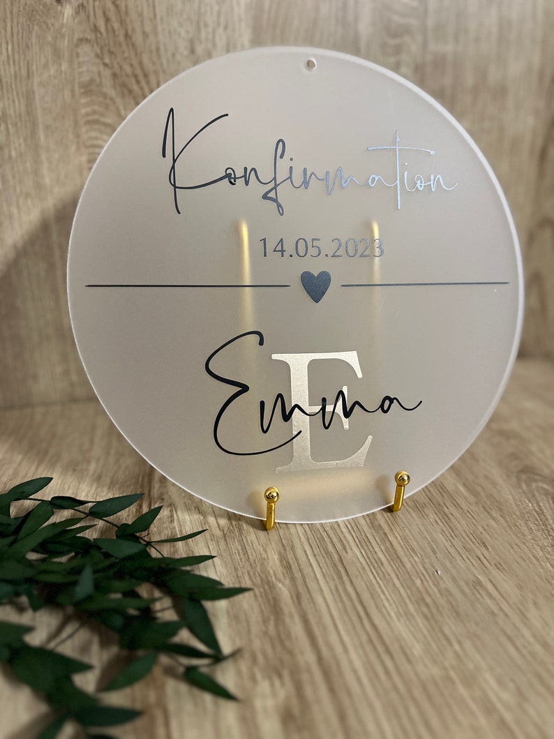 Kommunion Konfirmation Taufe Schild aus Acryl personalisiertes Türschild Acrylglasscheibe Türschild Empfangsschild Bild 4