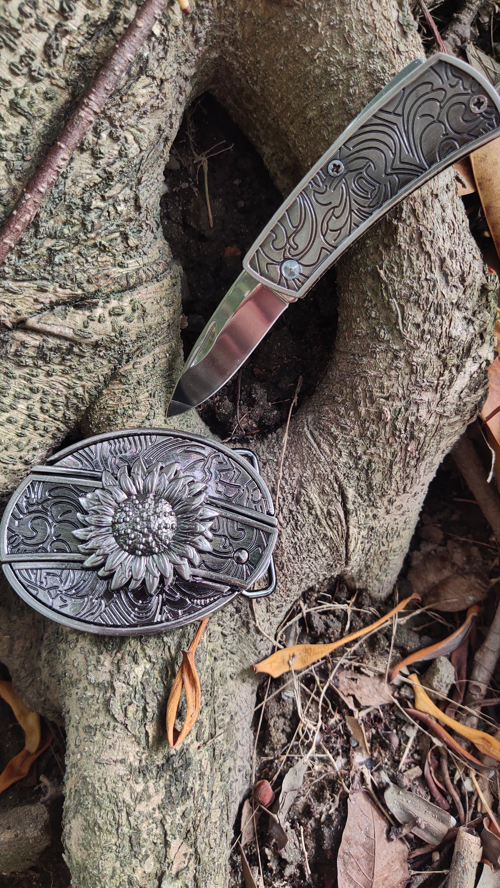 Sunflower Knife Belt Buckle Gift for Tough Guys Stainless Steel