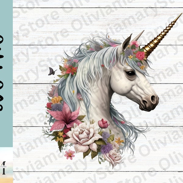 Cute Unicorn PNG | Unicorn Clipart | Cute Unicorn Clipart | Einhorn PNG | Unicorn PNG | Unicorn with Flowers | Instant Download