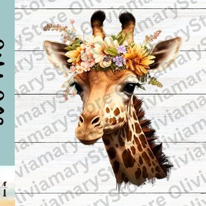 Giraffe with Flowers Png, Giraffe Png, Floral Giraffe Clipart, Giraffe SVG, African Safari Zoo Animal, Giraffe Sublimation, Digital Download