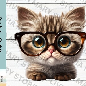 Cat with Glasses, Cat Clipart, Sublimation, Cute Cat Svg, Watercolor Cat, Cat Png, Cat Clip Art, Transparent Background, Instant Download.
