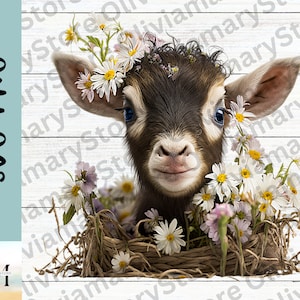 Cute Goat Png, Baby Goat Clip Art, Goat Clipart, Farm Animal Svg, Goat with Flowers, Baby Goat, Goat Sublimation, Goat Png, Digital Download