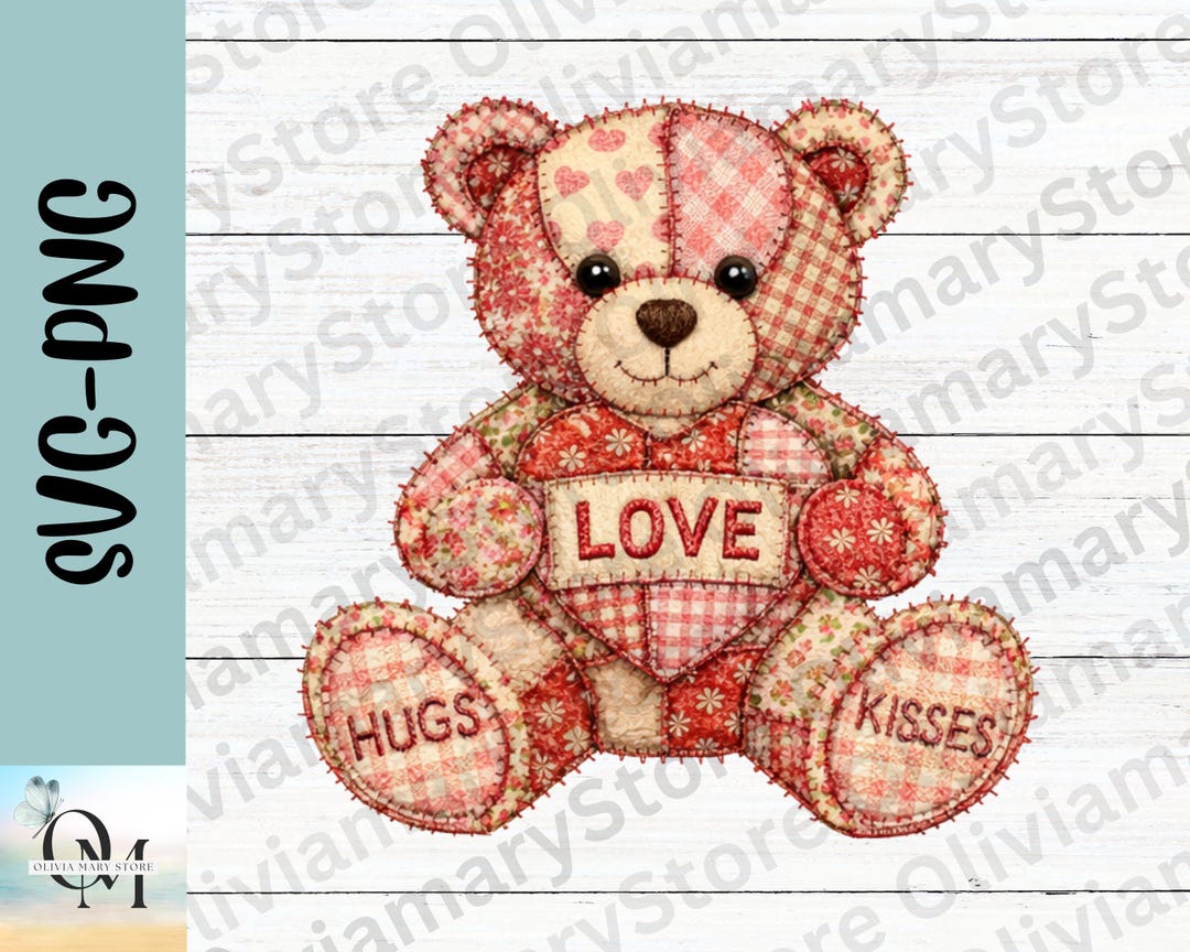 Patchwork Teddy Bear Png, Cute Cozy Valentine Shirt Design SVG, Quilted ...