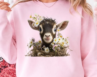 Goat with Flowers Clipart, Farm Animal SVG, PNG (Digital Download)