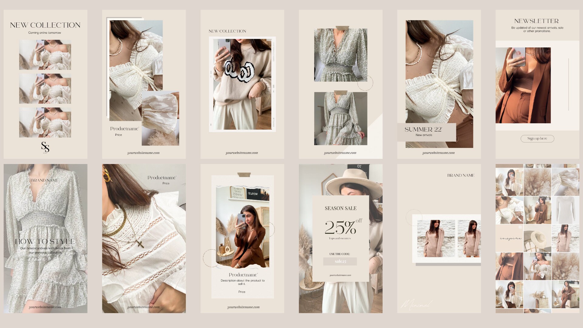 Neutral Minimalist Instagram Templates Beige Nude Business Instagram ...