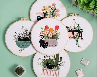 Cat Embroidery Kit beginner, Beginner Embroidery kit, Modern embroidery kit cross stitch, Hand Embroidery Kit, Needlepoint, DIY Craft Kit