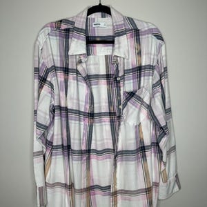 X-Large Bleached Flannel, Upcycled, Distressed