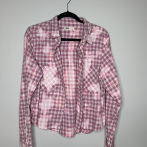 Large Bleached Flannel, Upcycled, Distressed