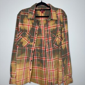 2XL Bleached Flannel, Upcycled, Distressed