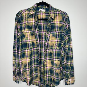 Small Bleached Flannel, Upcycled, Distressed
