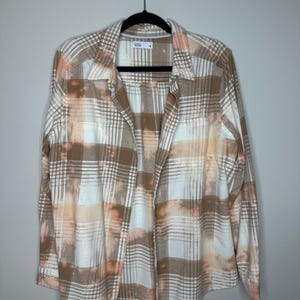 Large Bleached Flannel, Upcycled, Distressed