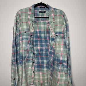 2XL Bleached Flannel, Upcycled, Distressed