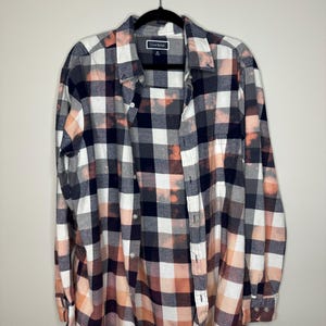 2XL Bleached Flannel, Upcycled, Distressed