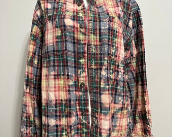 Bleached Flannel, Upcycled, One-of-a-kind