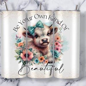 Seamless Highland Cow Tumbler Wrap, 20oz Skinny Sublimation Tumbler Design, Highland Cow Sublimation Design Png, Floral Tumbler Png Download