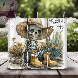 Hoeing aint easy png funny gardening clipart skeleton gardener sublimation design graphic tee sticker file, Sticker Gardening group