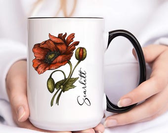 Custom Poppy August Birth Flower Mug, Personalized Cup, August Birthday Gift, Mug for Her, Summer Gift, Christmas Gift for August Born