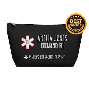Medical Alert Emergency Kit Pouch, Personalized Emergency Meds Bag, Custom Medication Organizer with Name, Travel Health Storage Case