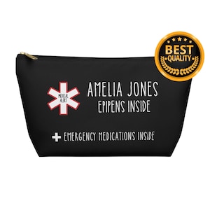 Medical Alert Epipens Inside Pouch, Emergency Medications Organizer, Personalized Meds Bag with Name, Custom Travel Health Storage Case
