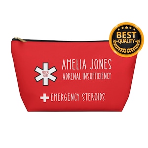 Medical Alert Adrenal Insufficiency Emergency Steroids bag, Personalized Medication Organizer Bag with Name, Custom Travel Meds Storage Kit