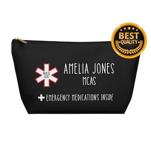 Medical Alert MCAS Emergency Medications Pouch, Personalized Meds Organizer Bag with Name, Custom Travel Pill Case, Health Storage Kit