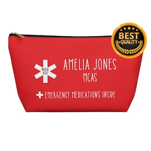 Medical Alert MCAS Emergency Medications Pouch, Personalized Meds Organizer Bag with Name, Custom Travel Pill Case, Health Storage Kit