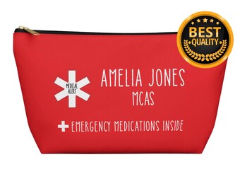 Medical Alert MCAS Emergency Medications Pouch, Personalized Meds Organizer Bag with Name, Custom Travel Pill Case, Health Storage Kit