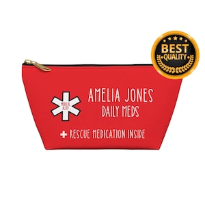 Medical Alert Daily Meds & Rescue Medication Inside Pouch, Personalized Organizer Bag with Name, Custom Travel Pill Case, Health Storage Kit