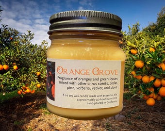Vela de cera de soja de 8 oz. hecha a mano en Orange Grove