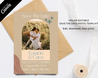 Editable Save The Date, Save the date template, Boho Save the date wedding template, photo save the date, Editable Template, Save the date