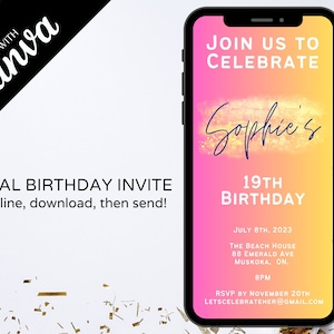 Digital Invitation, Digital Birthday Invite, Editable Template, Mobile Invitation, E-invite, Evite, Phone Invitations, Text Message Invite
