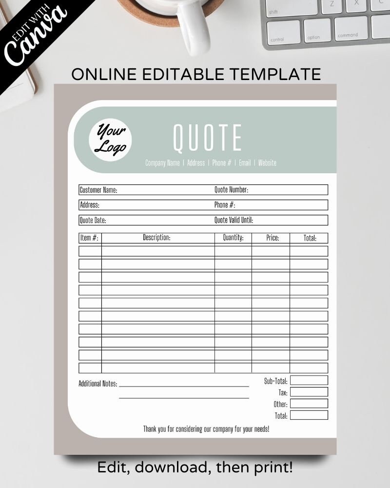 Editable Quote Template, Estimate Template, Quote Template, Printable ...