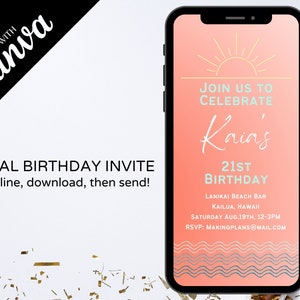 Digital Invitation, Digital Birthday Invite, Editable Template, Mobile Invitation, E-invite, Evite, Phone Invitations, Text Message Invite
