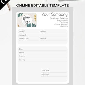 Editable Service Receipt Template, Canva  Template, Receipt Template, Printable Receipt, Custom Receipt Template, Editable Receipt, Receipt