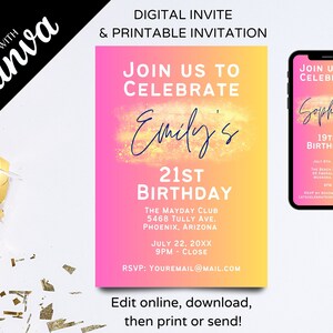 Digital and Printable Invitation, Digital Birthday Invite, Printable Birthday Invite Editable Template, Evite, Text Message Invite, E-invite