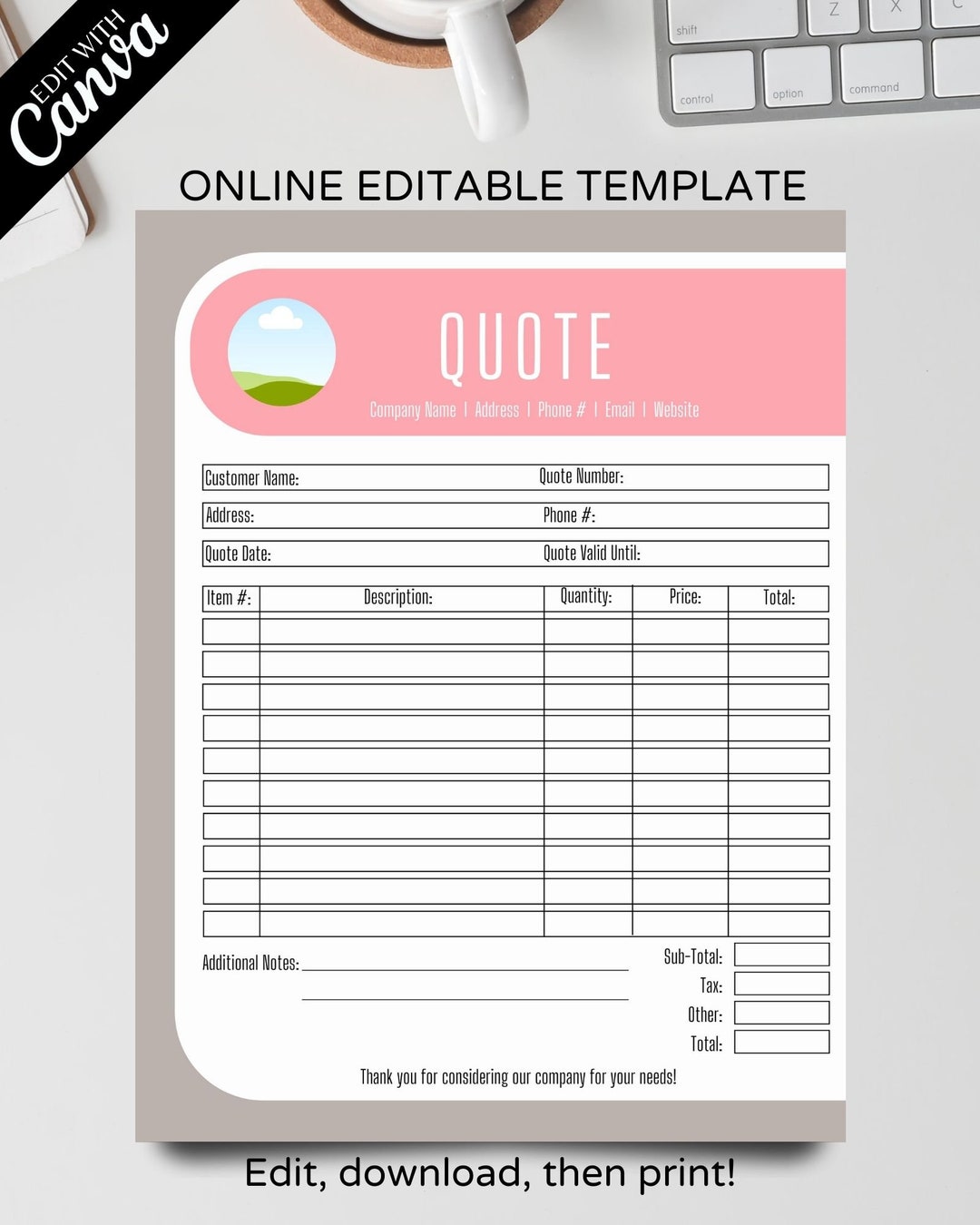 Editable Quote Template, Canva Editable Template, Quote Template