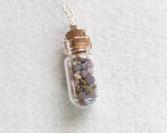 Grape Agate Crystal Vial Pendant – Miniature Healing Stone Necklace