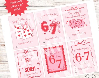 Girls 67 Valentine's Day Cards, Printable 67 Valentine Cards, Coquette Six Seven Valentines