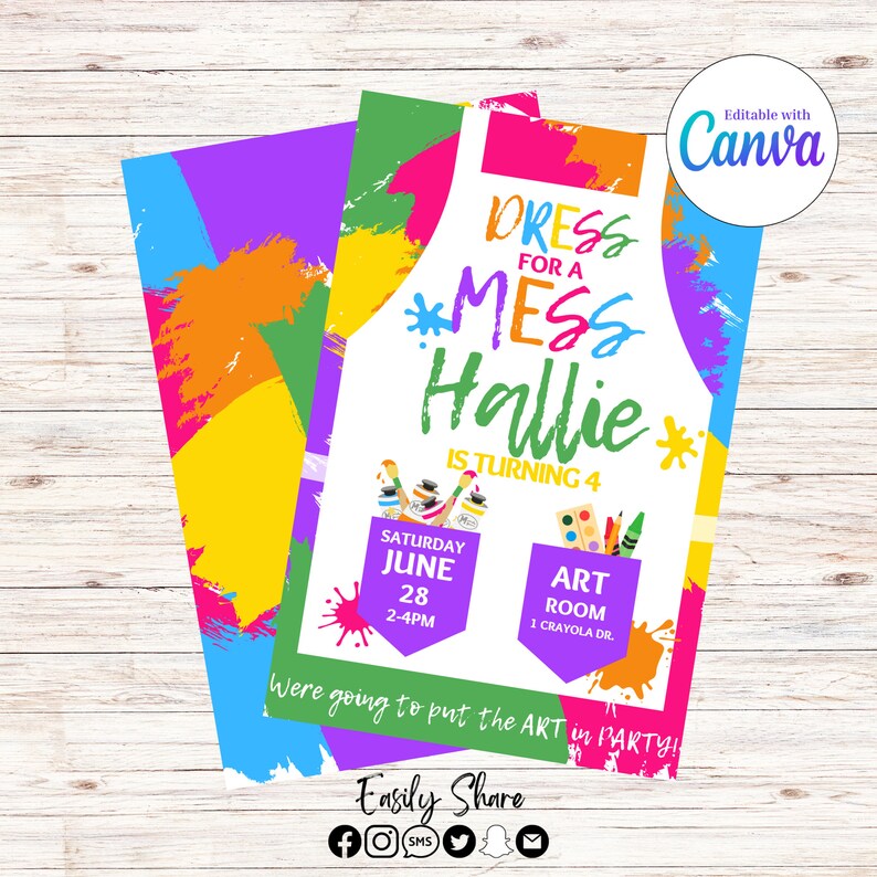 Dress for a Mess Art Party Invitation Etsy