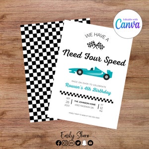 Need FOUR Speed- Race Car Birthday Invitation