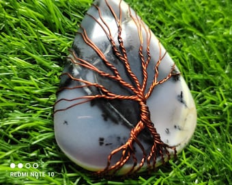 Dendrite Agate Pear Pendant: Natural Gemstone Jewelry (63X49 mm)